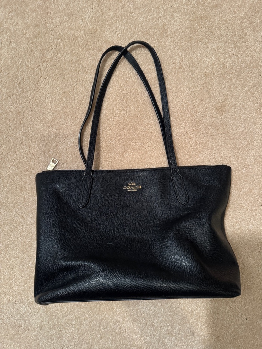 Coach Black Leather Tote with Gold Logo